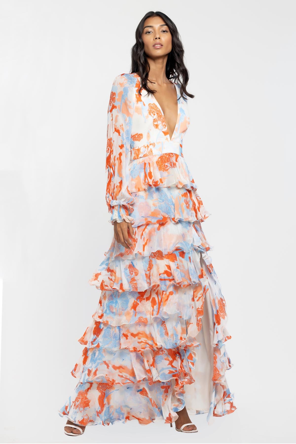 Buy Tropical Print Tiered Dress by Mandira Wirk